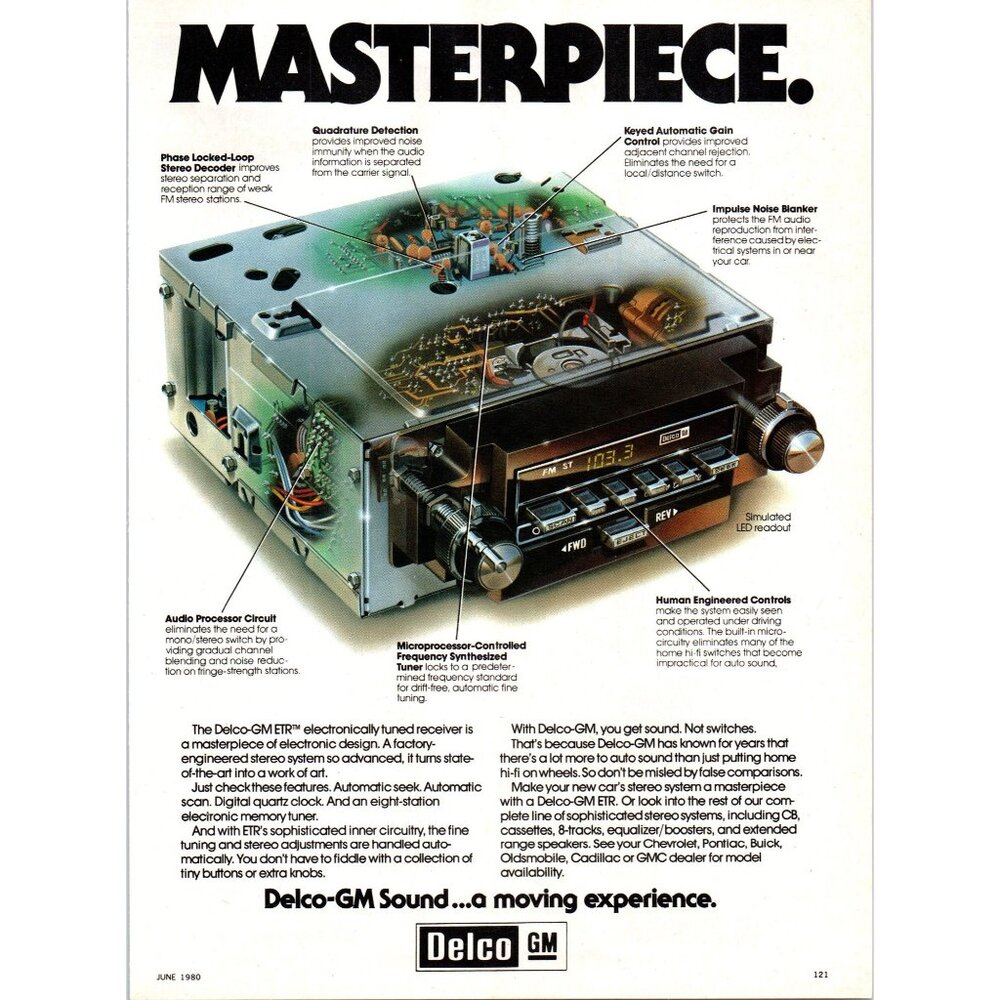 1980 Delco-GM ETR Electronic Tuner Car Stereo Vintage Print Ad 80s Tech Wall Art